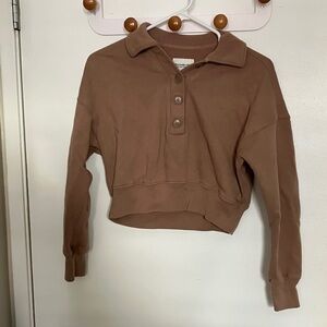 Great Condition Abercrombie & Fitch Tan Button-Up Sweatshirt Size XXS